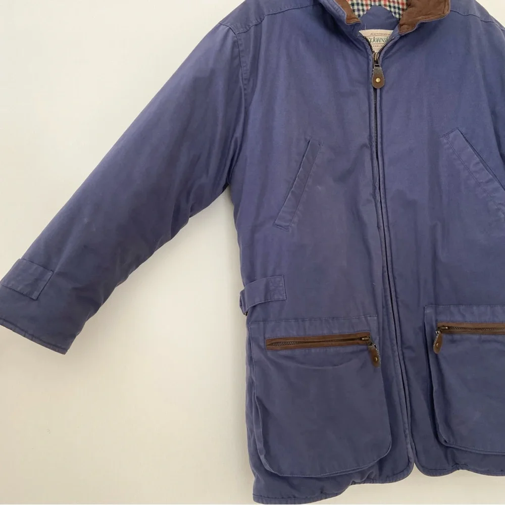 St Johns Bay Jacket Men's M Barn Chore Coat Blue Plaid Lining Outdoor Country